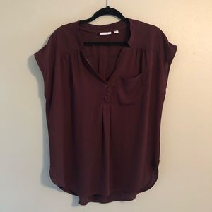 New York & Company Maroon Short Sleeve Blouse